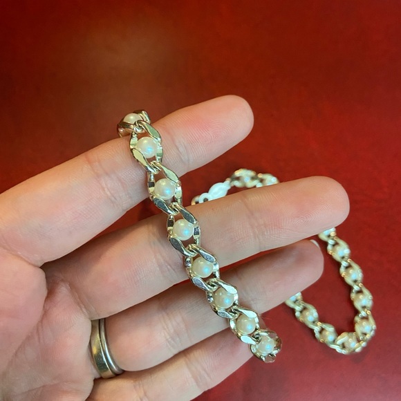 Vintage Napier 17.5" Faux Pearl Necklace Silver Tone Chain 90’s Y2K Necklace 90s - Picture 4 of 5